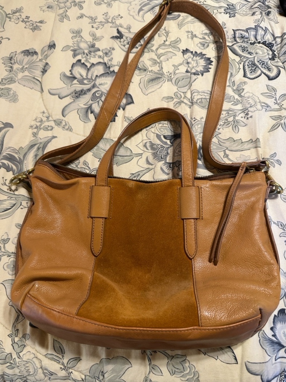 Fossil Two-Tone Tan Leather Shoulder Bag